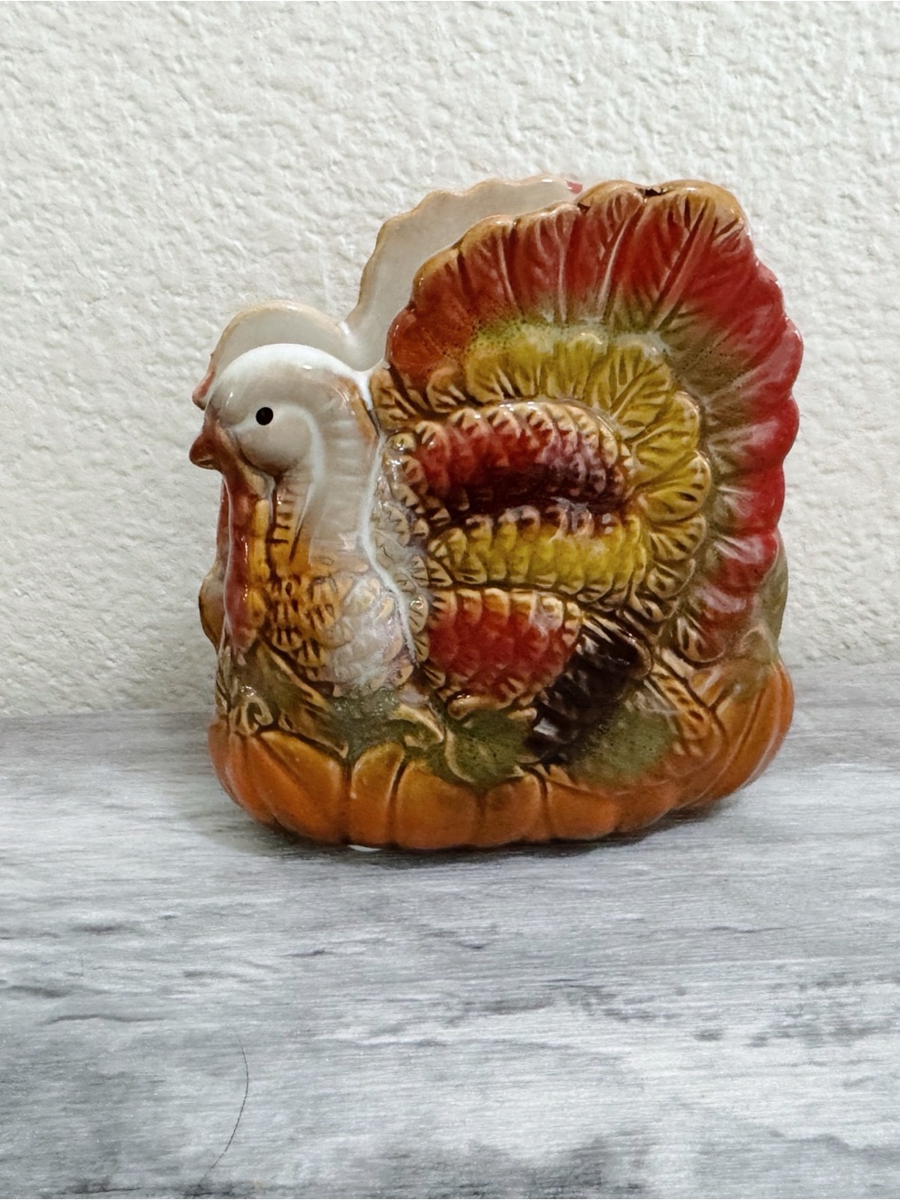 Ceramic Turkey Napkin Holder Vintage Looking, Thanksgiving Fall